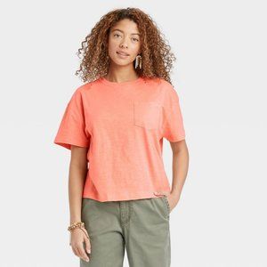 Women's Short Sleeve Boxy Cropped T-Shirt - Universal Thread, Coral/Pink